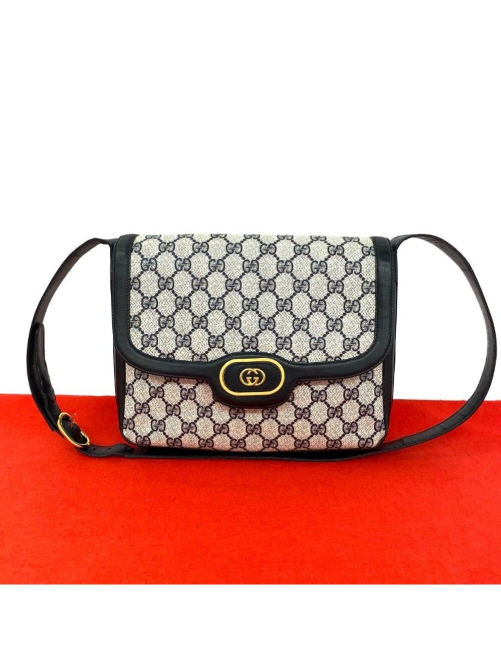 Gucci Vintage GG Logo Pattern Leather Shoulder Bag Pochette Navy